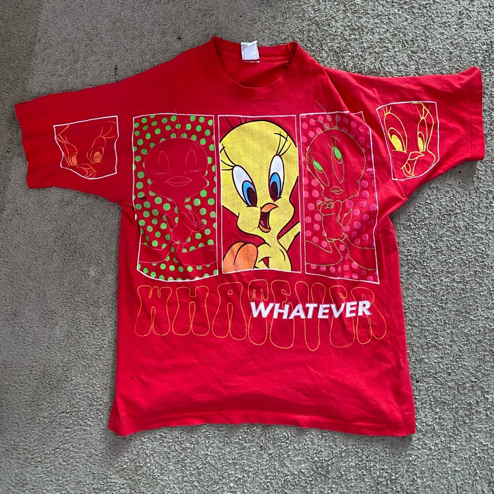 Vintage Tweety The Bird 90s “Whatever” Shirt Size Medium   (small rips shown)